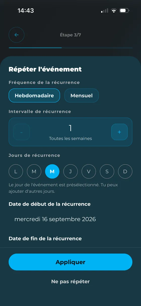 Répéter un entraînement chaque semaine : il se crée une seule fois