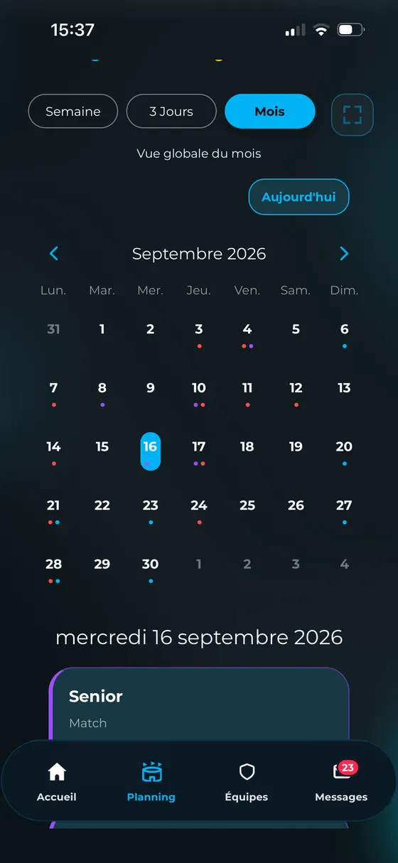 La vue mois, avec les événements du jour