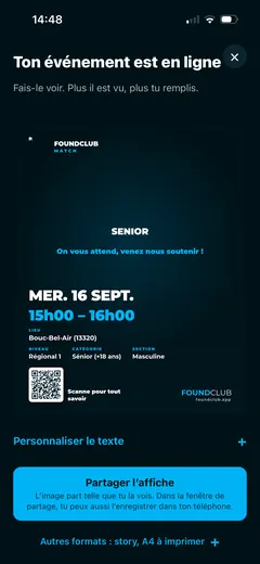 L'affiche d'un match, prête à partager