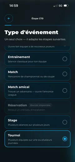 La création d'un tournoi