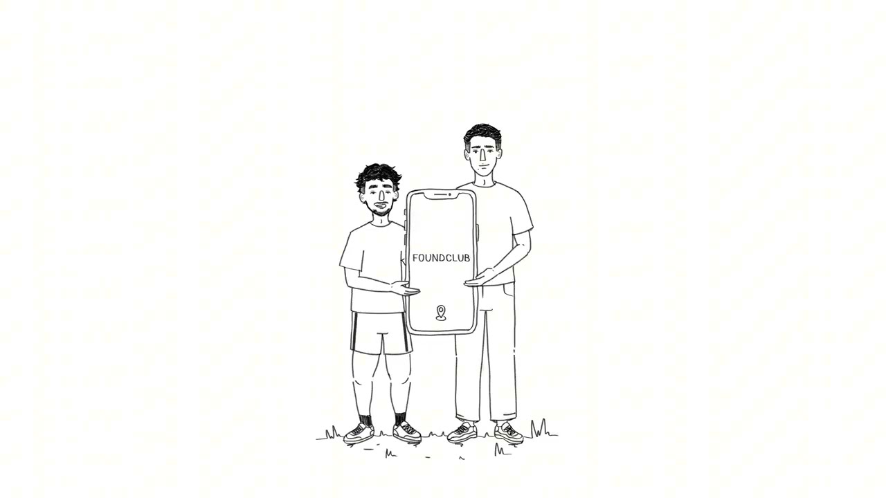 Miniature de la vidéo Notre histoire : deux personnes présentent FoundClub autour d'un téléphone