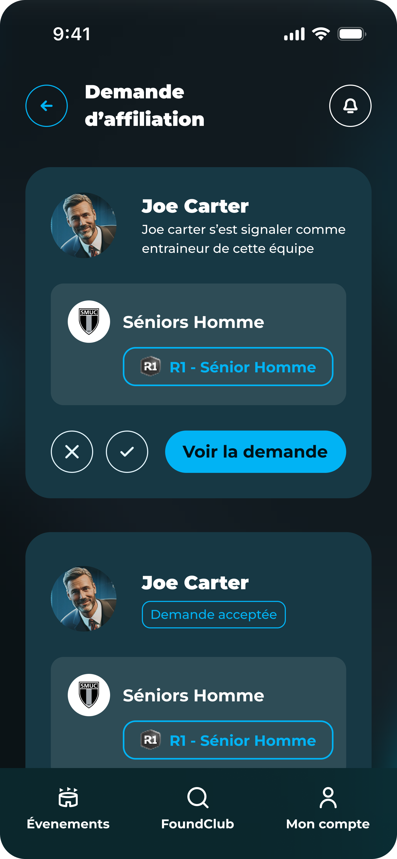 Demandes d'affiliation