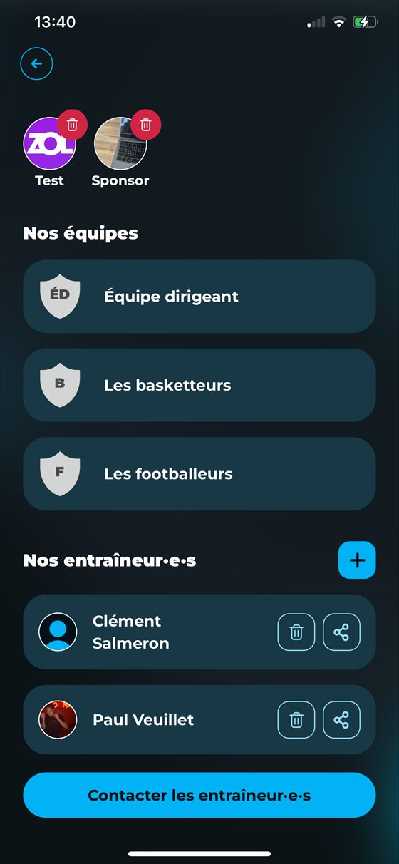 Création groupe entraîneurs