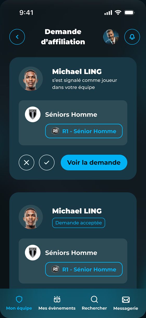 Demandes d'affiliation équipe