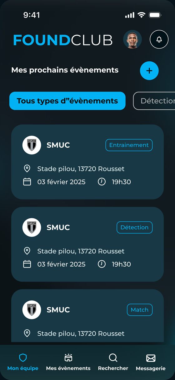 Mes événements entraîneur