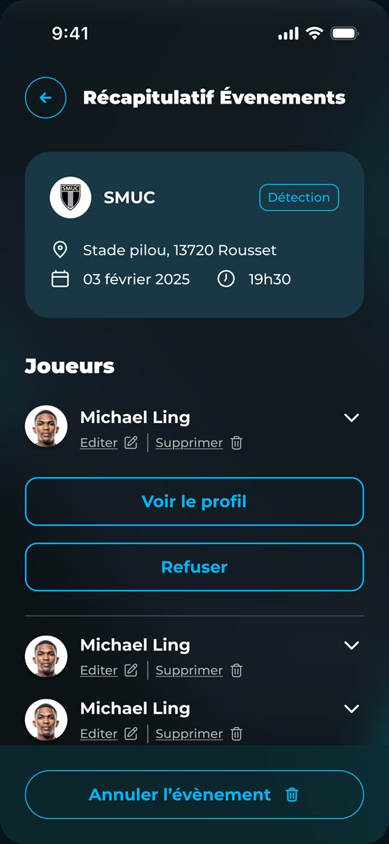 Récapitulatif d'événement