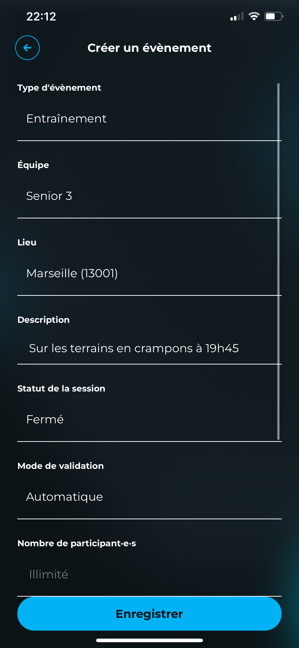 Créer évènement 1