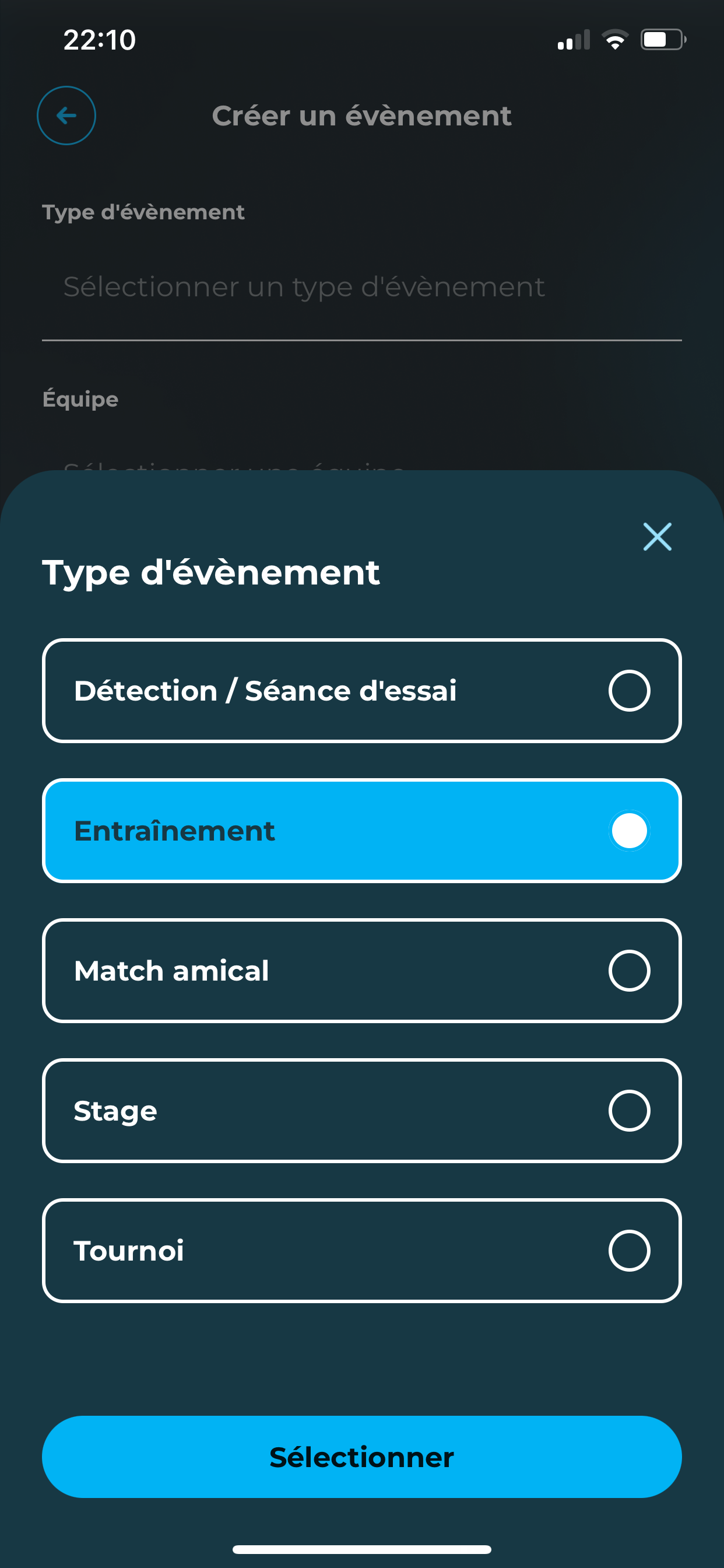 Types d'évènements