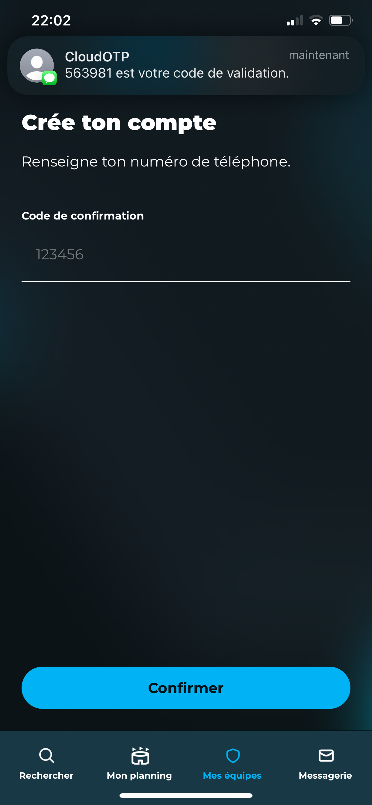 Code de confirmation