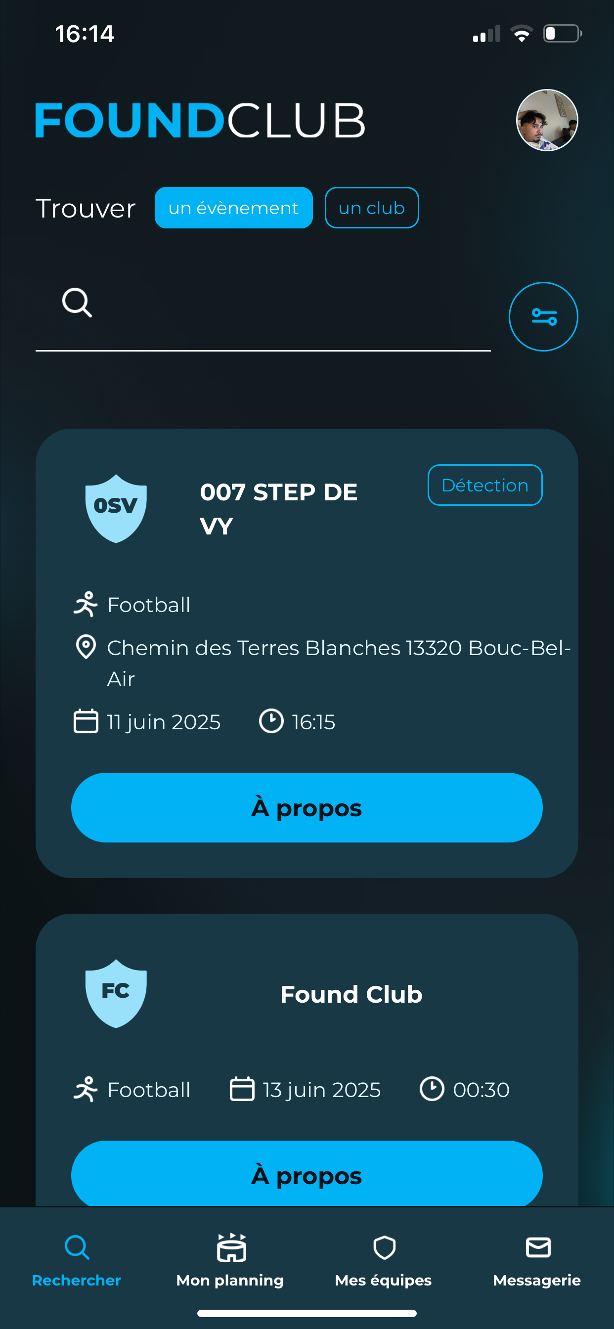 Recherche événements